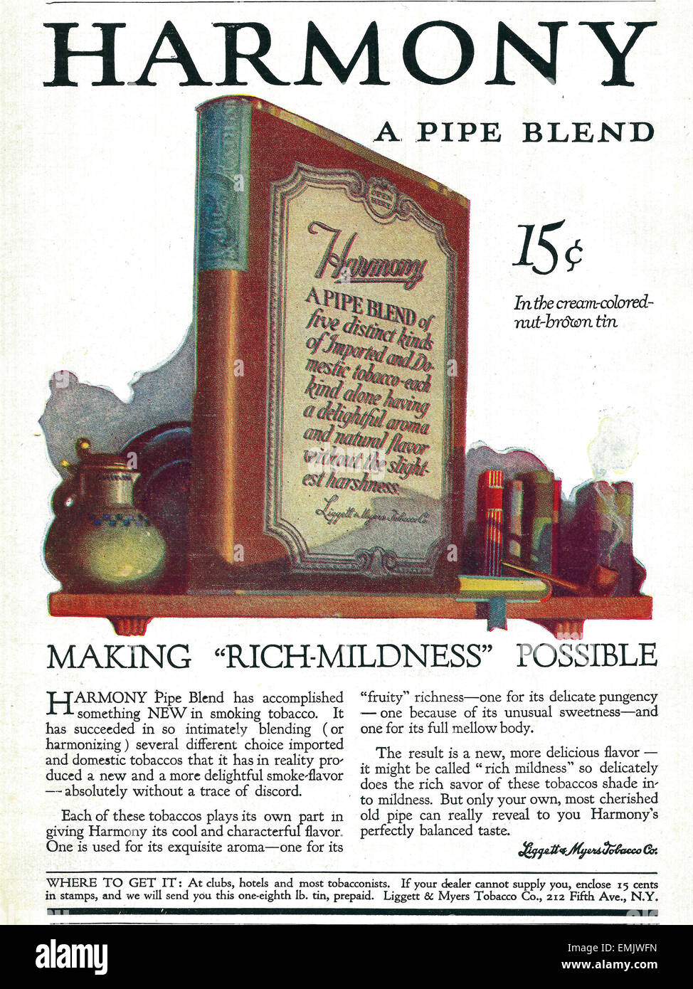 Harmonie - un mélange de tabac pipe - Publicité - 1916 Banque D'Images