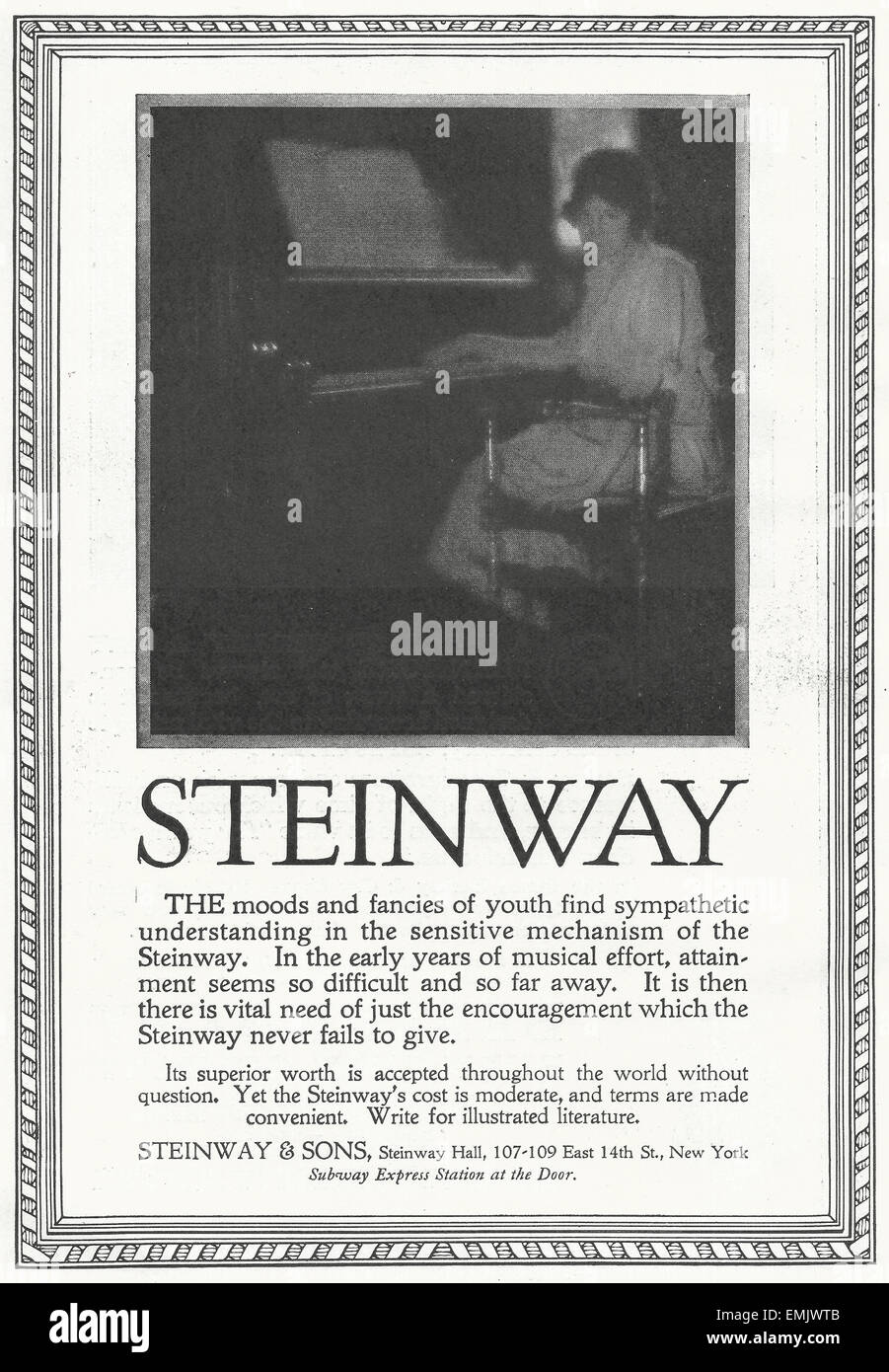 Publicité dans un magazine de Steinway, vers 1916 Banque D'Images