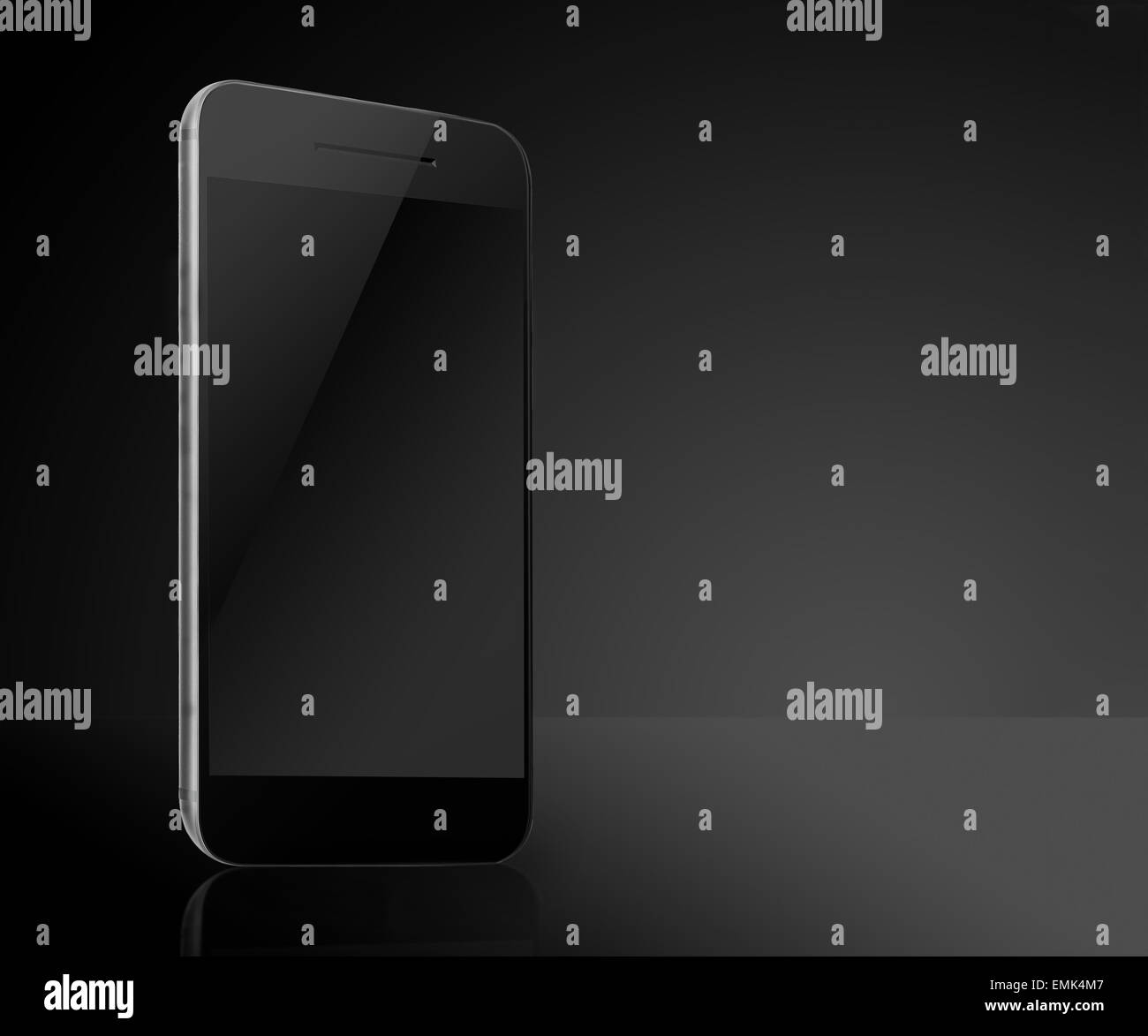 Réaliste téléphone mobile avec écran vide sur fond sombre. Illustration très détaillée. Banque D'Images