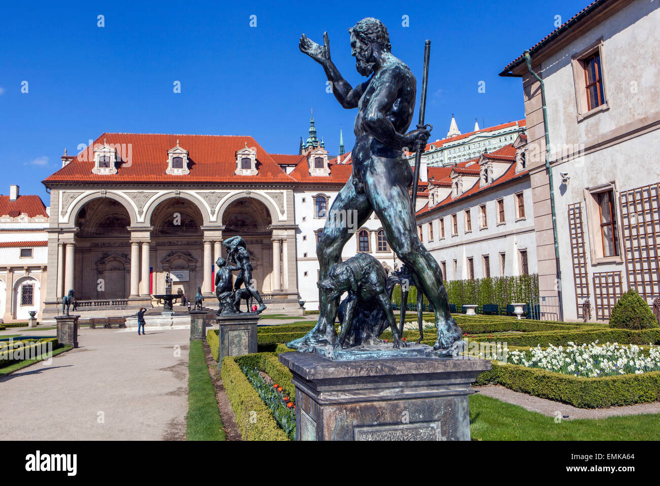 Jardin du Palais Wallenstein de Prague avec sculpture Neptune d'Adrian de Vries, Mala Strana jardins de Prague République tchèque Banque D'Images