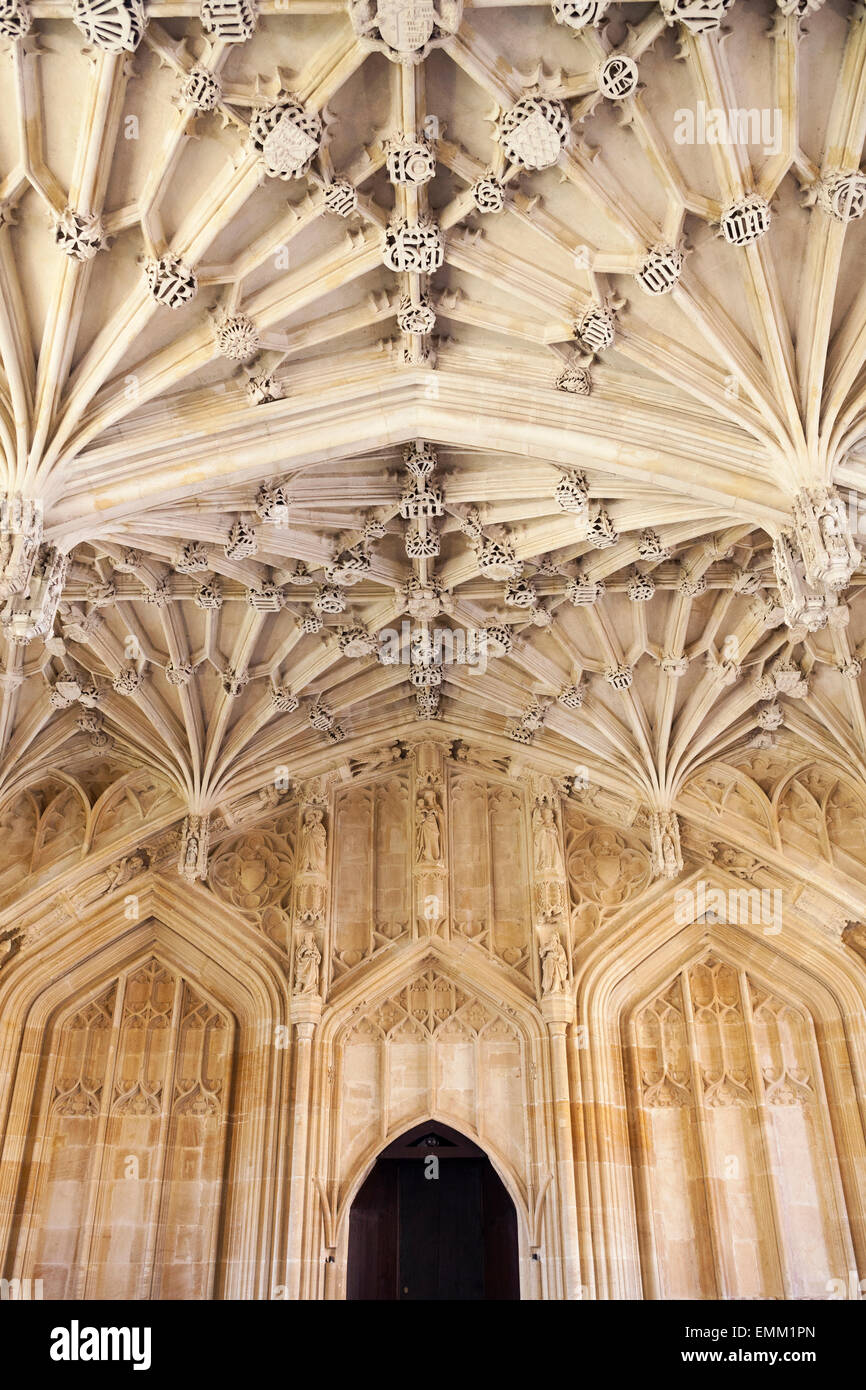 University hall avec plafond voûté, conception 'Divinity School', [Bodleian Library], Oxford, England, UK Banque D'Images