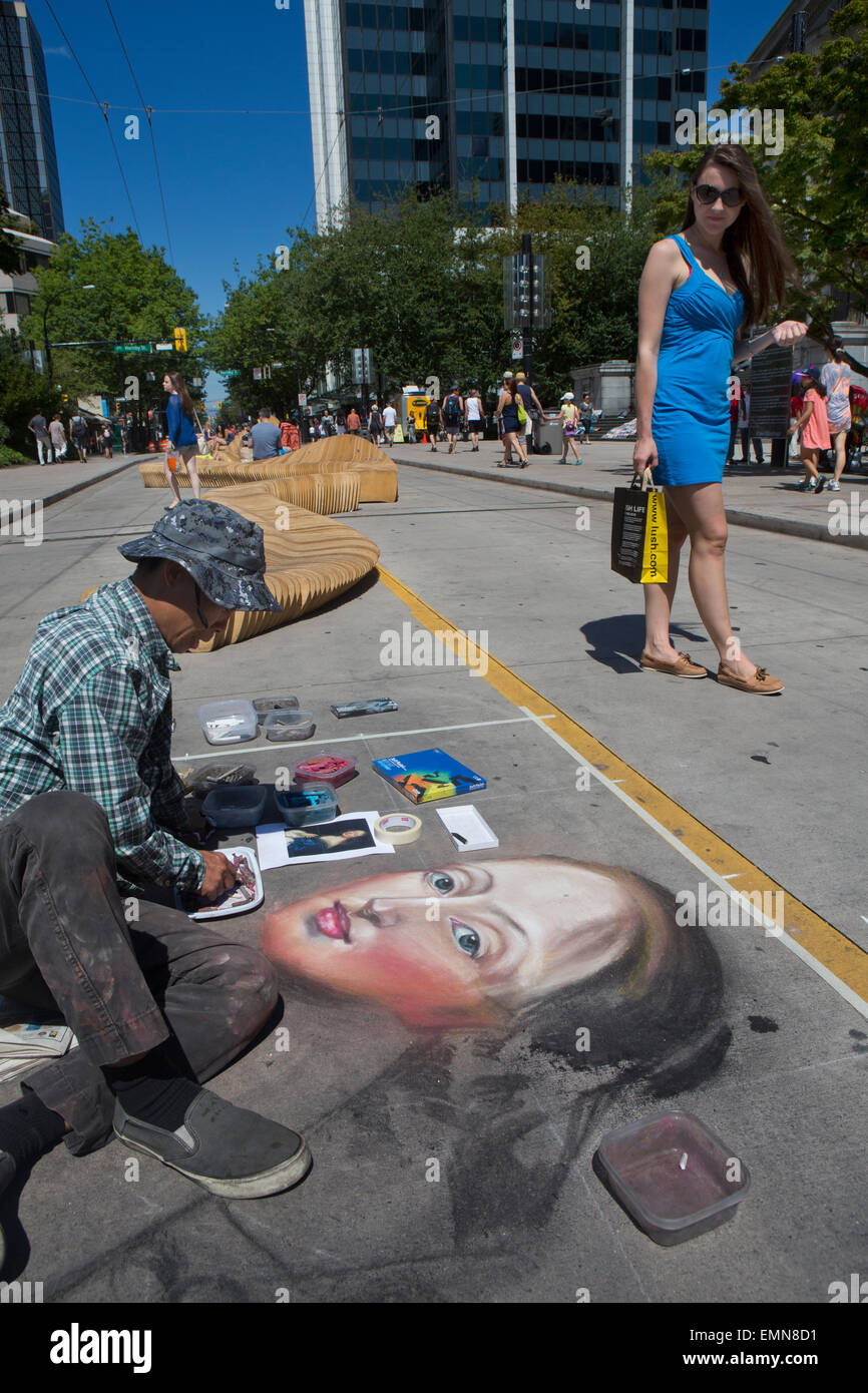 Artiste de rue chinois travaillant à Vancouver Banque D'Images
