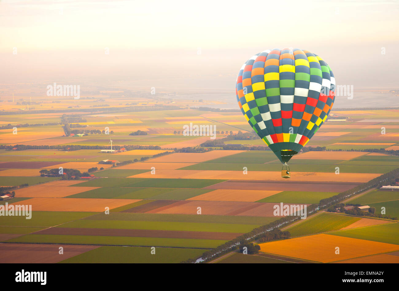 Vue aérienne à l'air en montgolfière avec paysage hollandais Banque D'Images