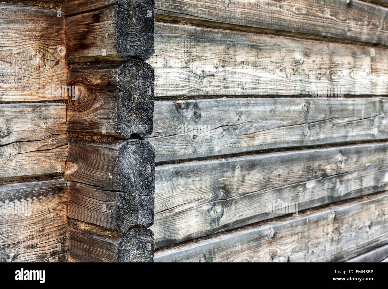 De l'image horizontale en bois patiné naturel log wall background Banque D'Images
