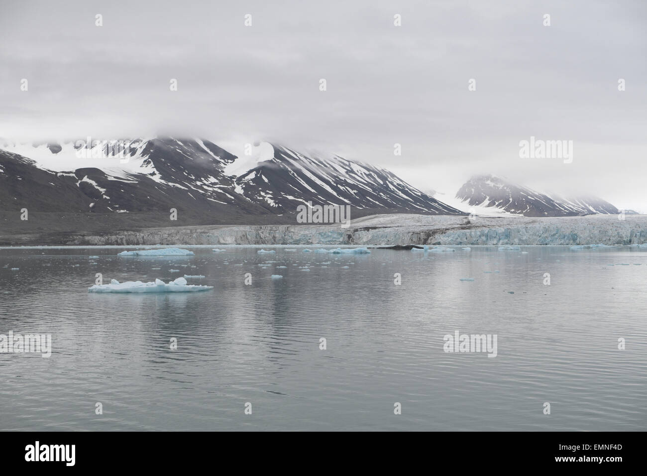 Le museau de l'un des nombreux glaciers, magdalenefjorden nord, Spitzberg, Svalbard (moraine médiane bien visible). Banque D'Images