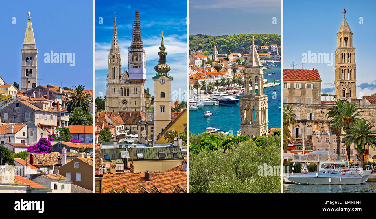 Bienvenue en Croatie, les villes de Mali Losinj, Croatie, Hvar et Split collage Banque D'Images