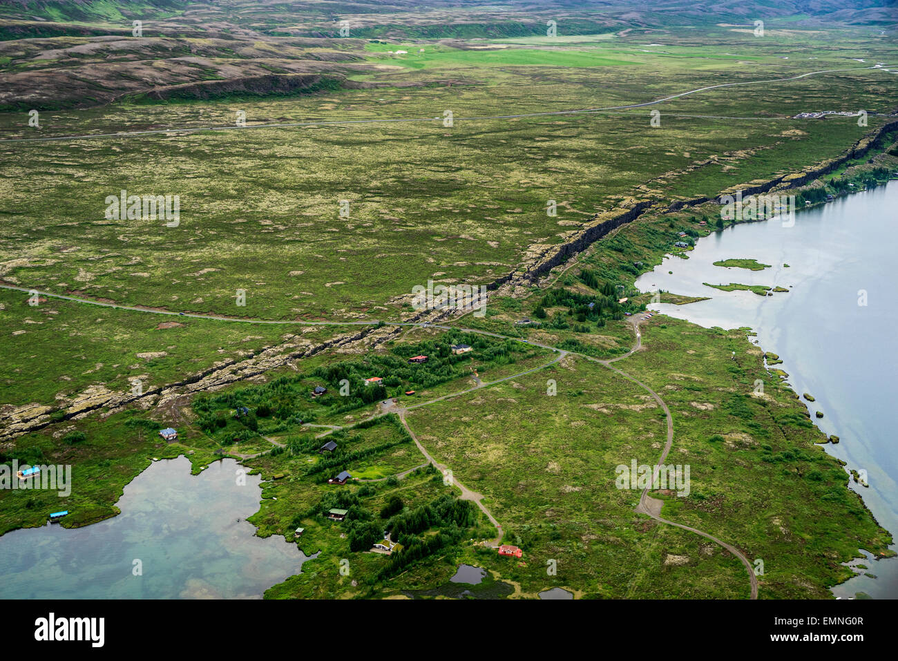 Mid-Atlantic Ridge, Almannagja fissure, le Parc National de Thingvellir, Islande. Banque D'Images