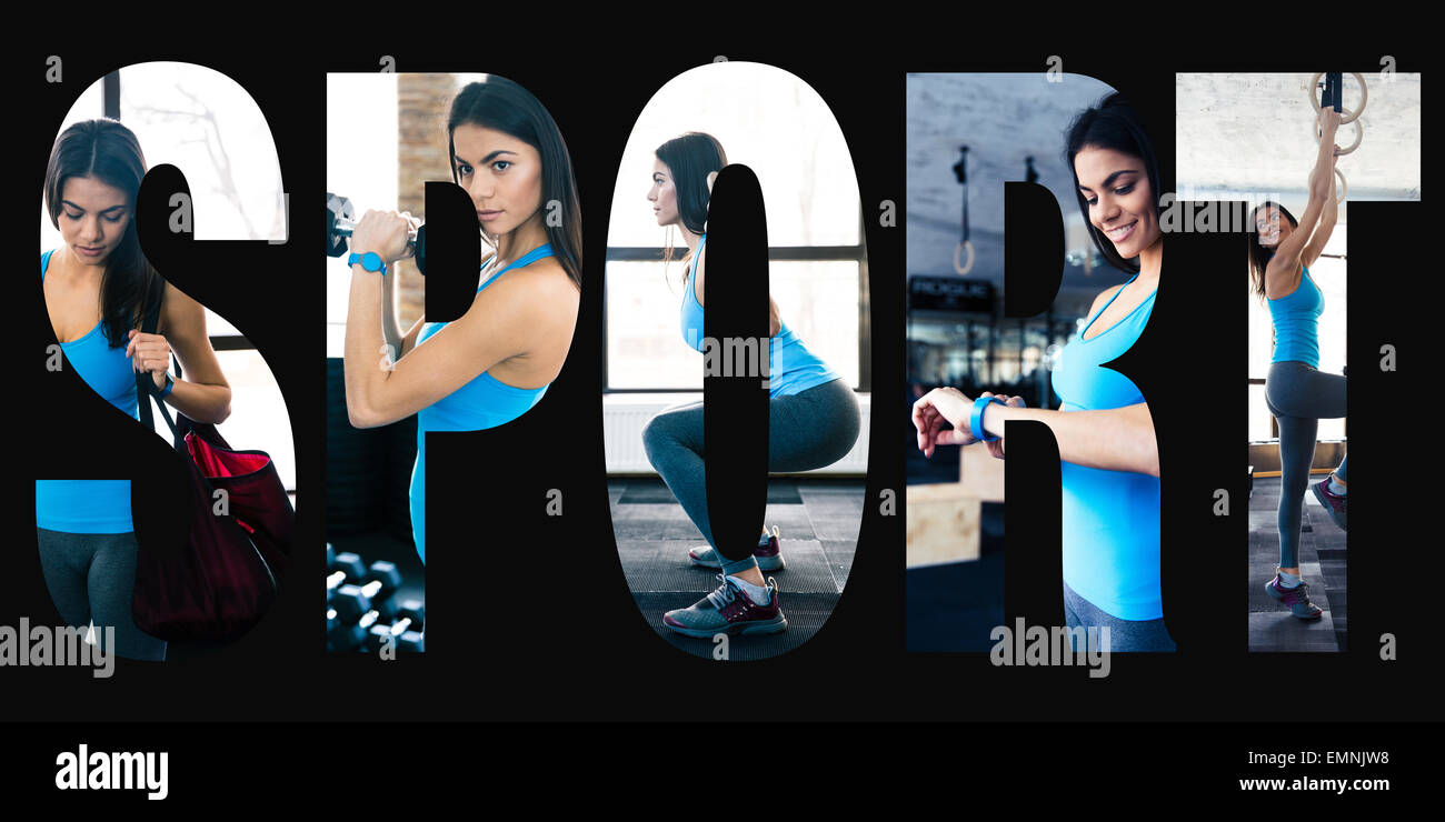 Conceptual collage de photos de sport dans la forme du mot sport Banque D'Images
