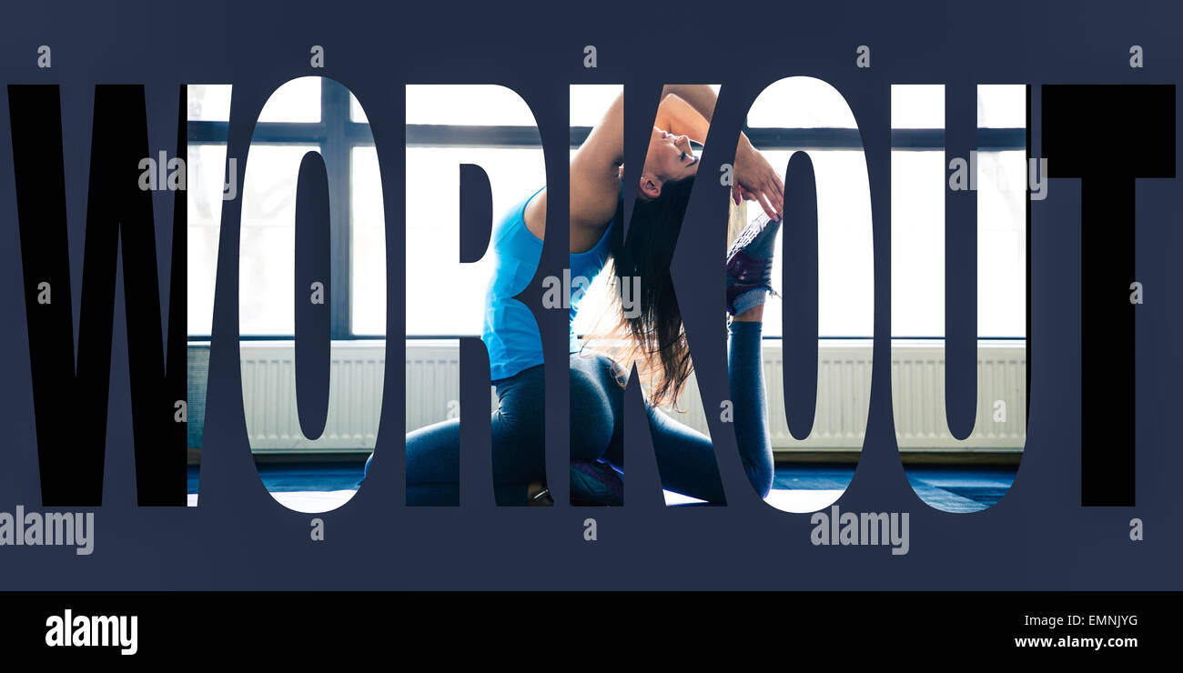 Conceptual collage de photos de sport dans la forme du mot workout Banque D'Images