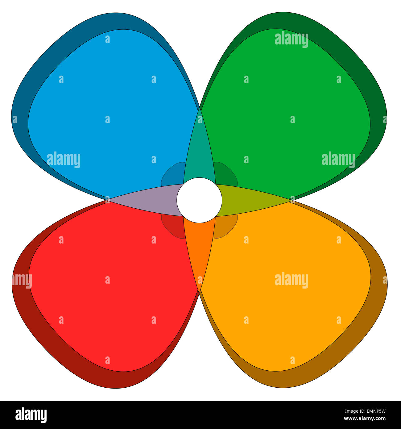 Quatre couleurs dans une version d'une fleur de trèfle. Banque D'Images