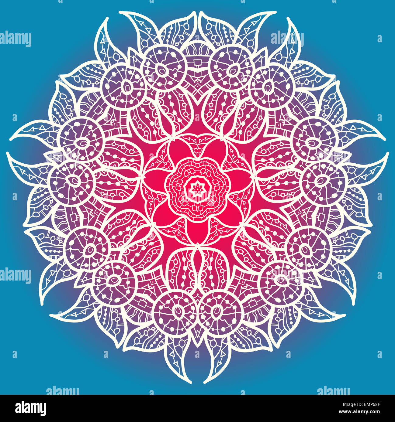 Mandala Oriental ronde motif Motif lase sur fond bleu, comme ou flocon à la lumière peinture mehndi-bleu. Bac ethniques Banque D'Images