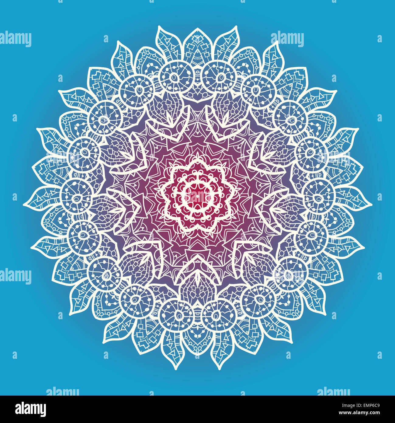 Mandala Oriental ronde motif Motif lase sur fond bleu, comme ou flocon à la lumière peinture mehndi-bleu. Bac ethniques Banque D'Images
