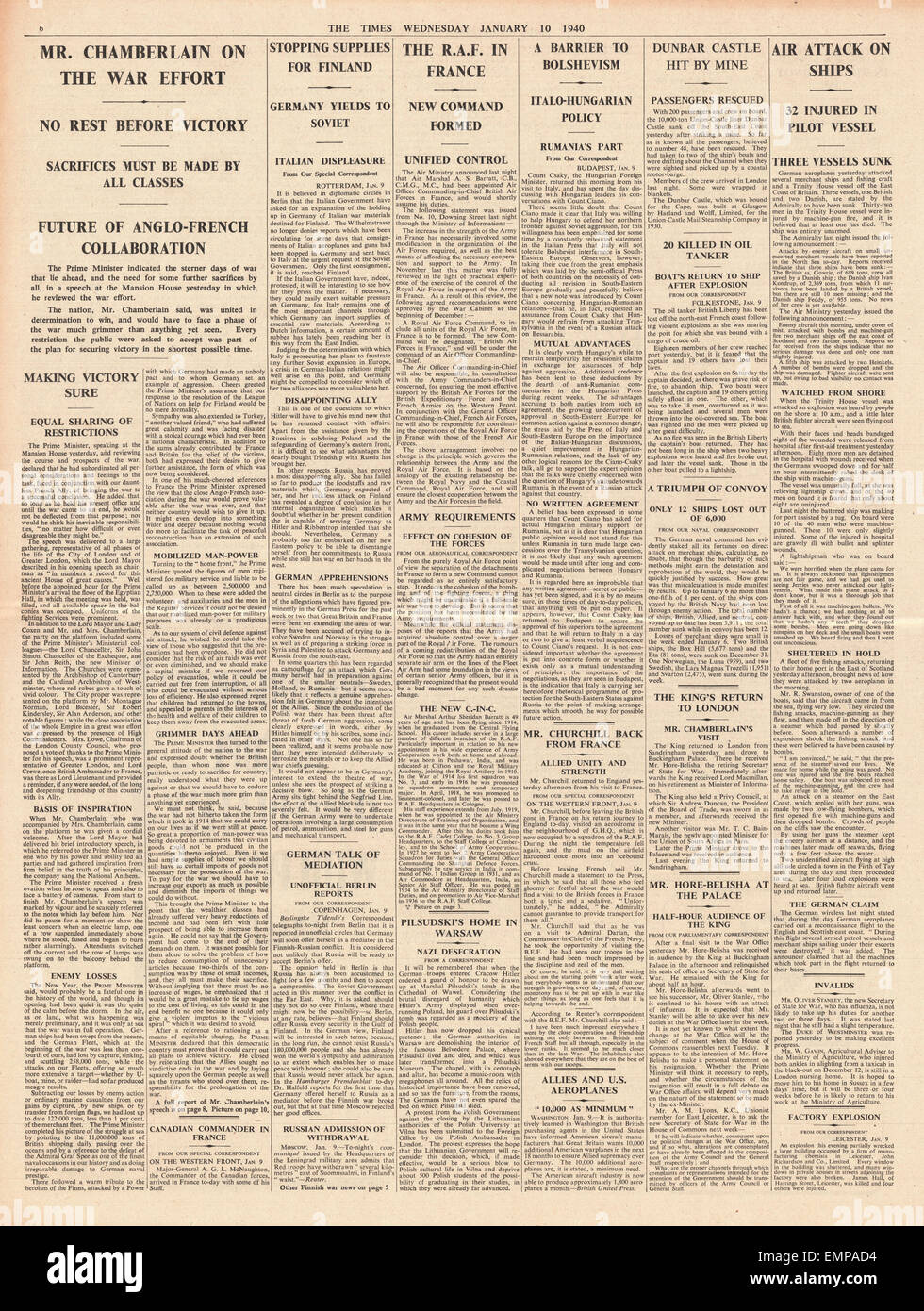 1940 page 6 la fois Chamberlain Hôtel Particulier Discours Naufrage du château de Dunbar Banque D'Images