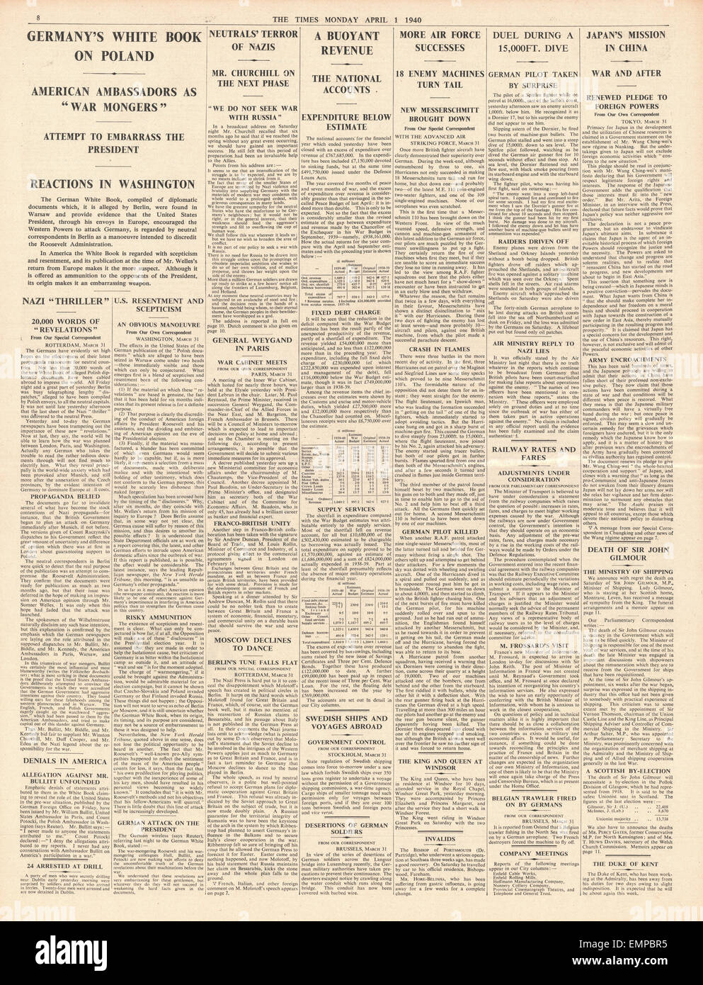 1940 page 8 la fois l'Allemagne produit livre blanc sur la Pologne visant à discréditer l'administration Roosevelt Banque D'Images