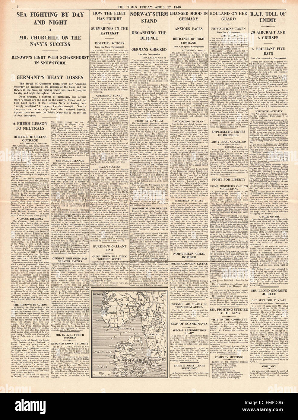 1940 page 8 les temps de batailles navales dans l'Air au large de la Norvège Banque D'Images