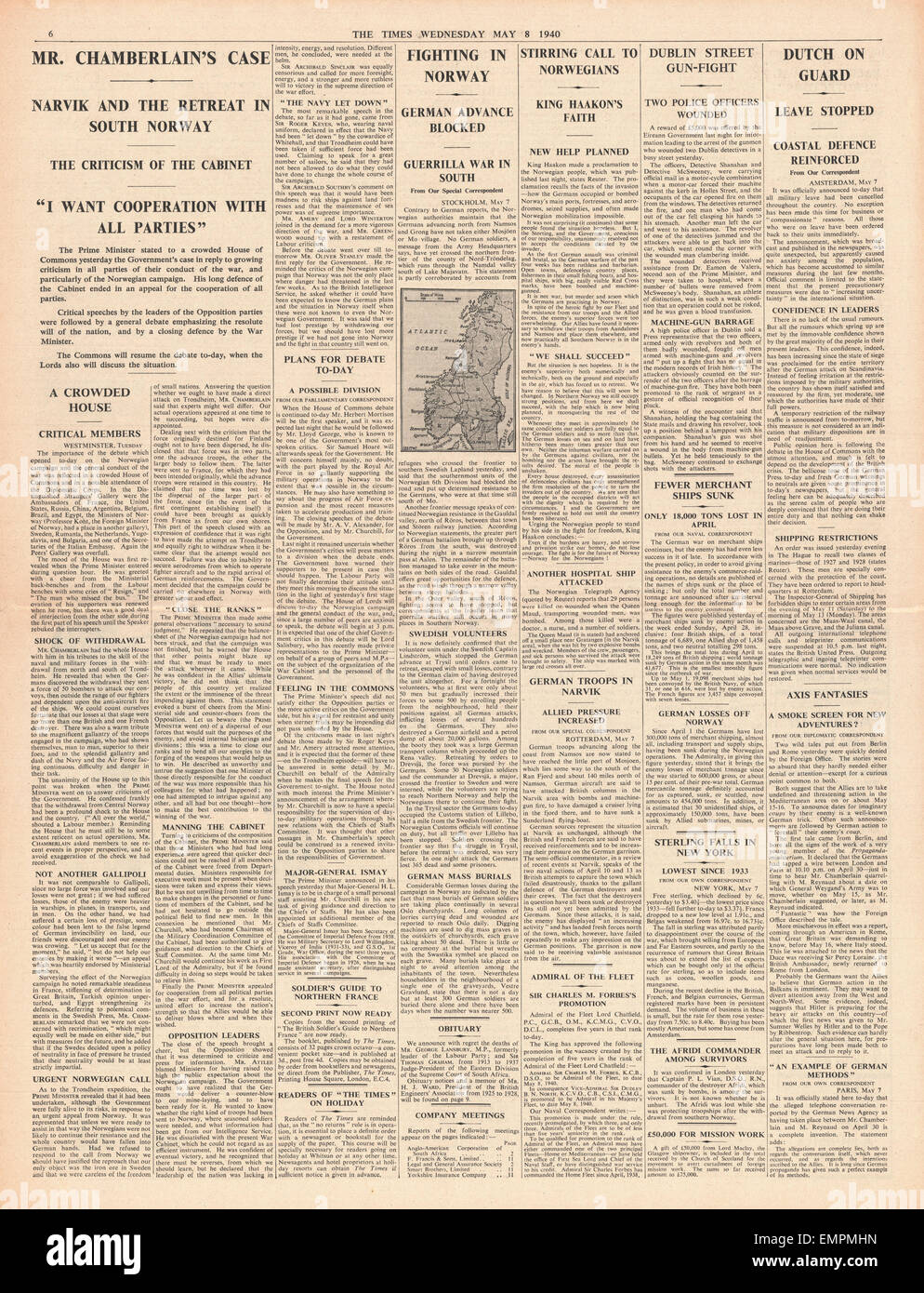 1940 page 6 la fois Chamberlain fait de discours en Chambre des communes Banque D'Images