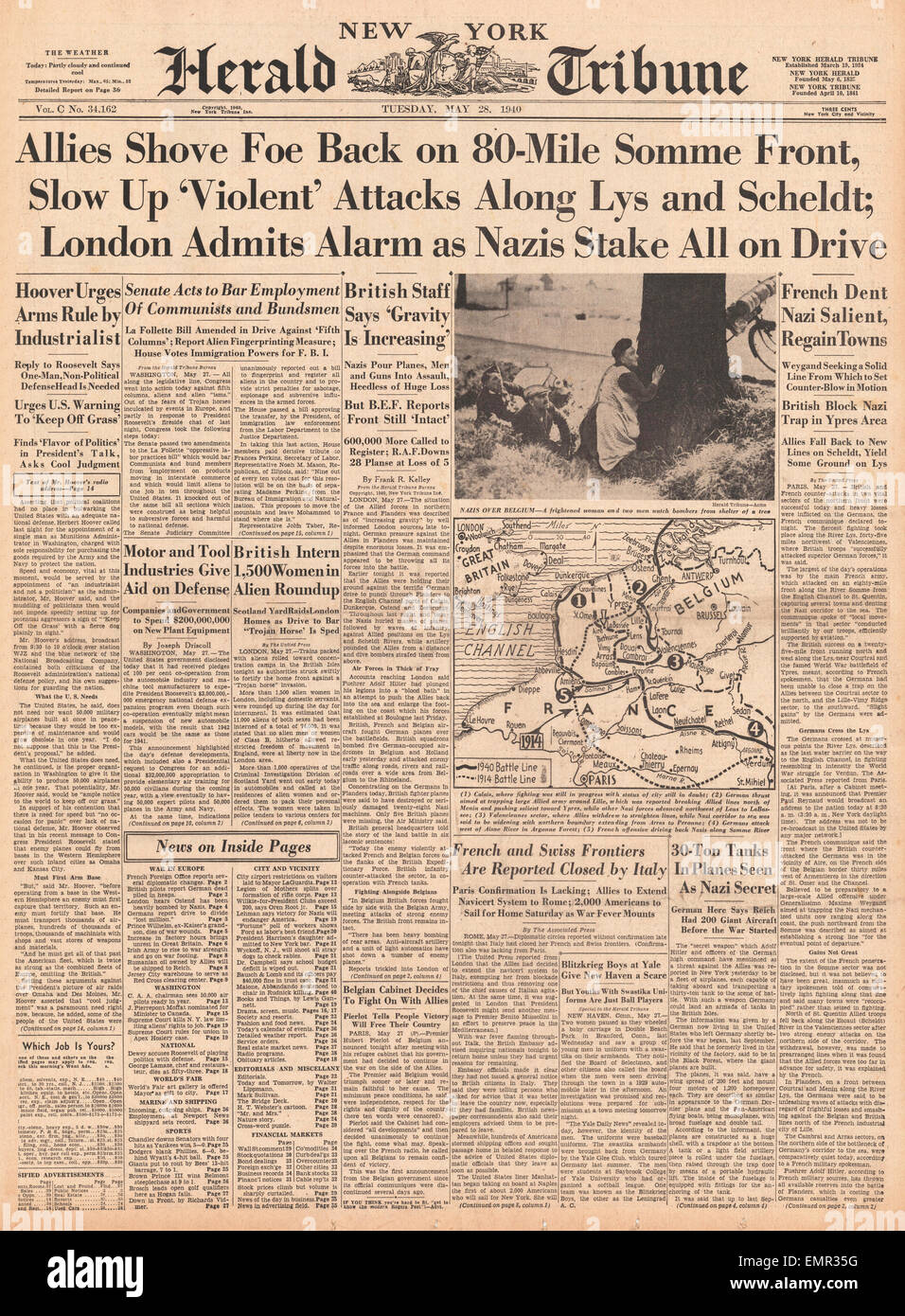 1940 front page New York Herald Tribune bataille des Flandres Banque D'Images