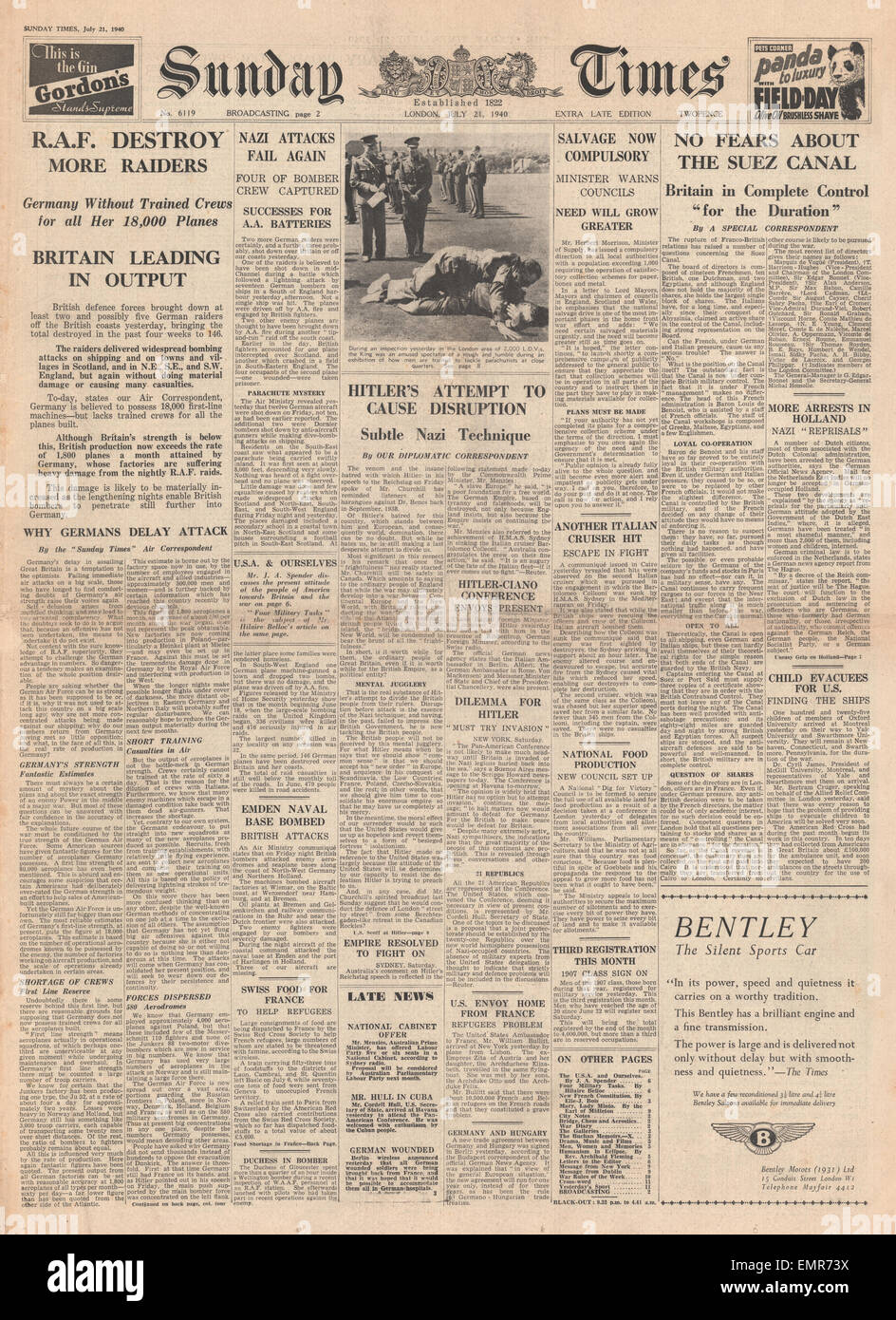 1940 front page Sunday Times Hitler l'opinion mondiale sur la parole Banque D'Images