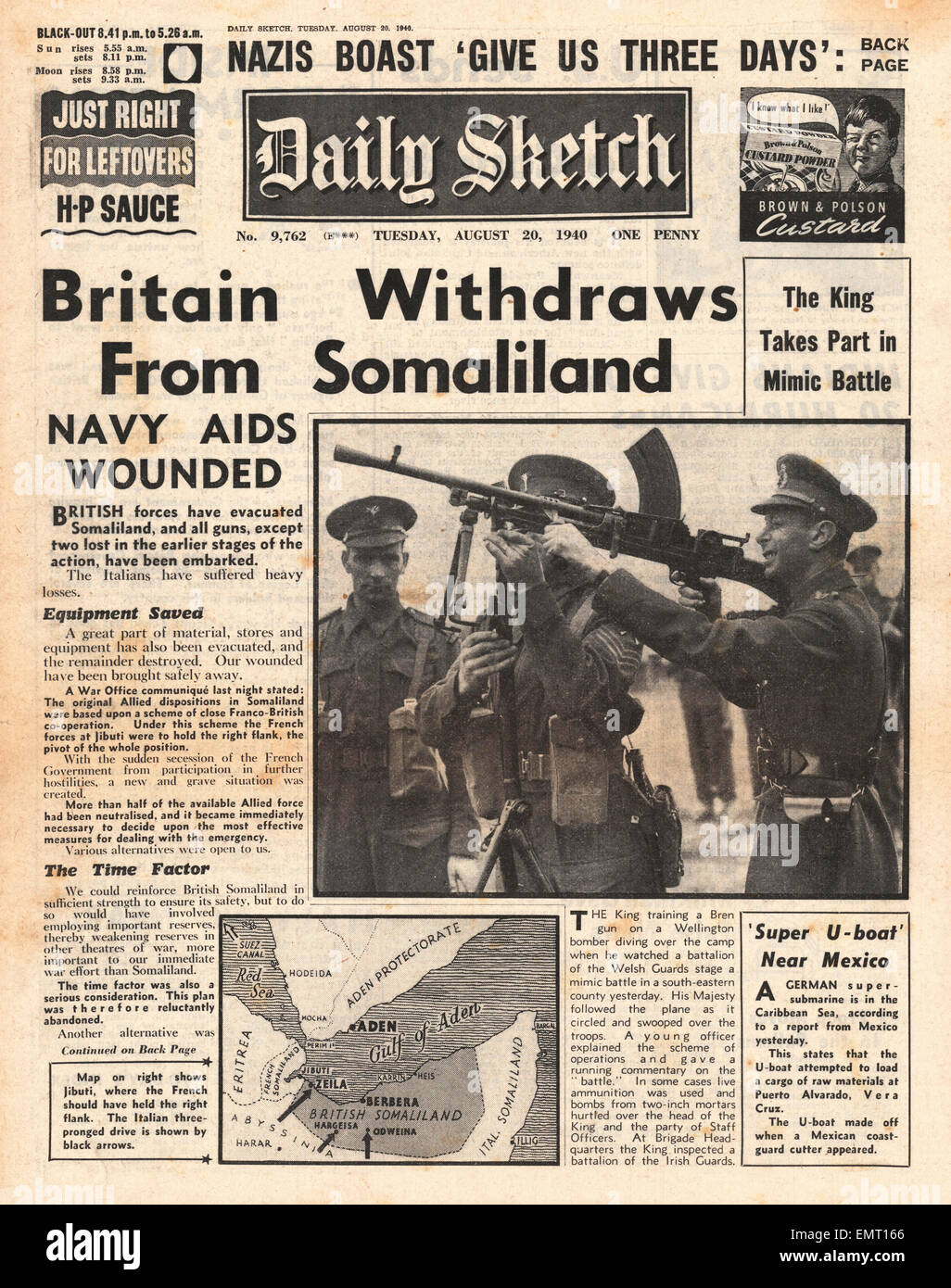 1940 front page Daily Sketch les forces britanniques se retirer du Somaliland Banque D'Images