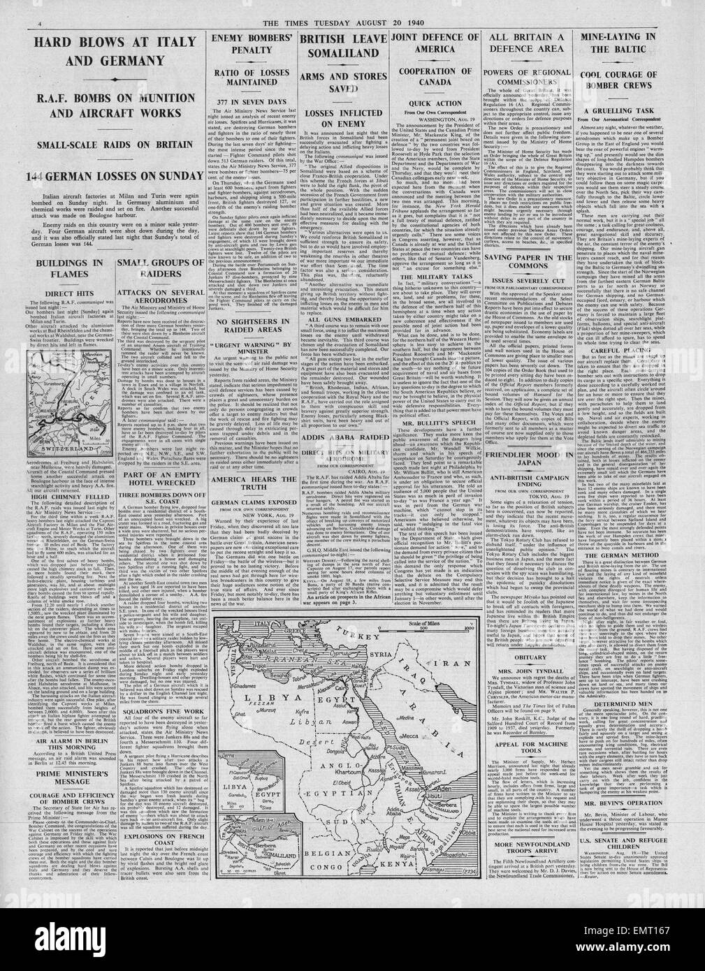 1940 page 4 la fois RAF bomb targetsand terre axe vital les troupes britanniques quittent le Somaliland Banque D'Images