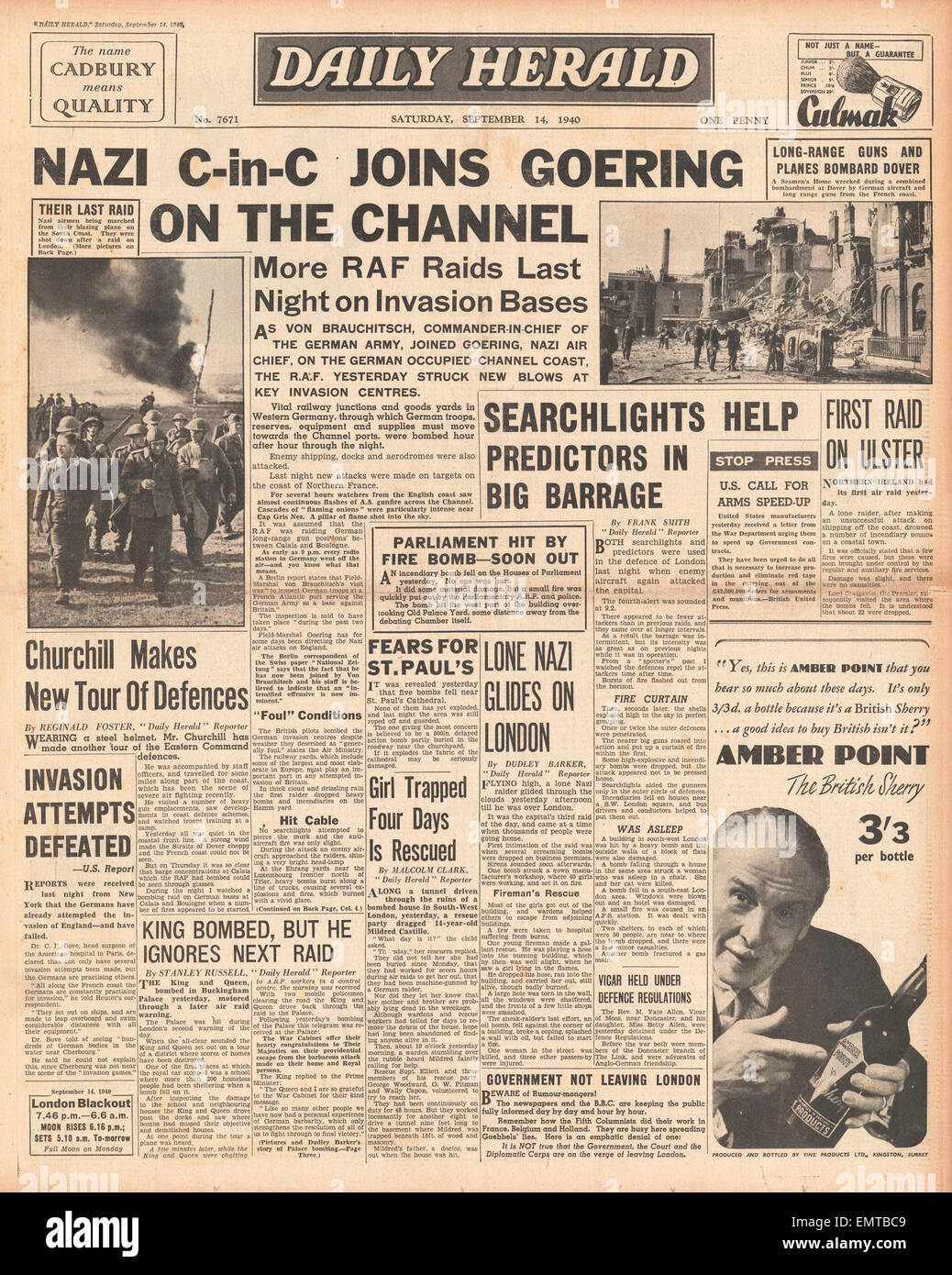 1940 front page Daily Herald Von Brauchitsch rejoint Goering sur la côte française Banque D'Images