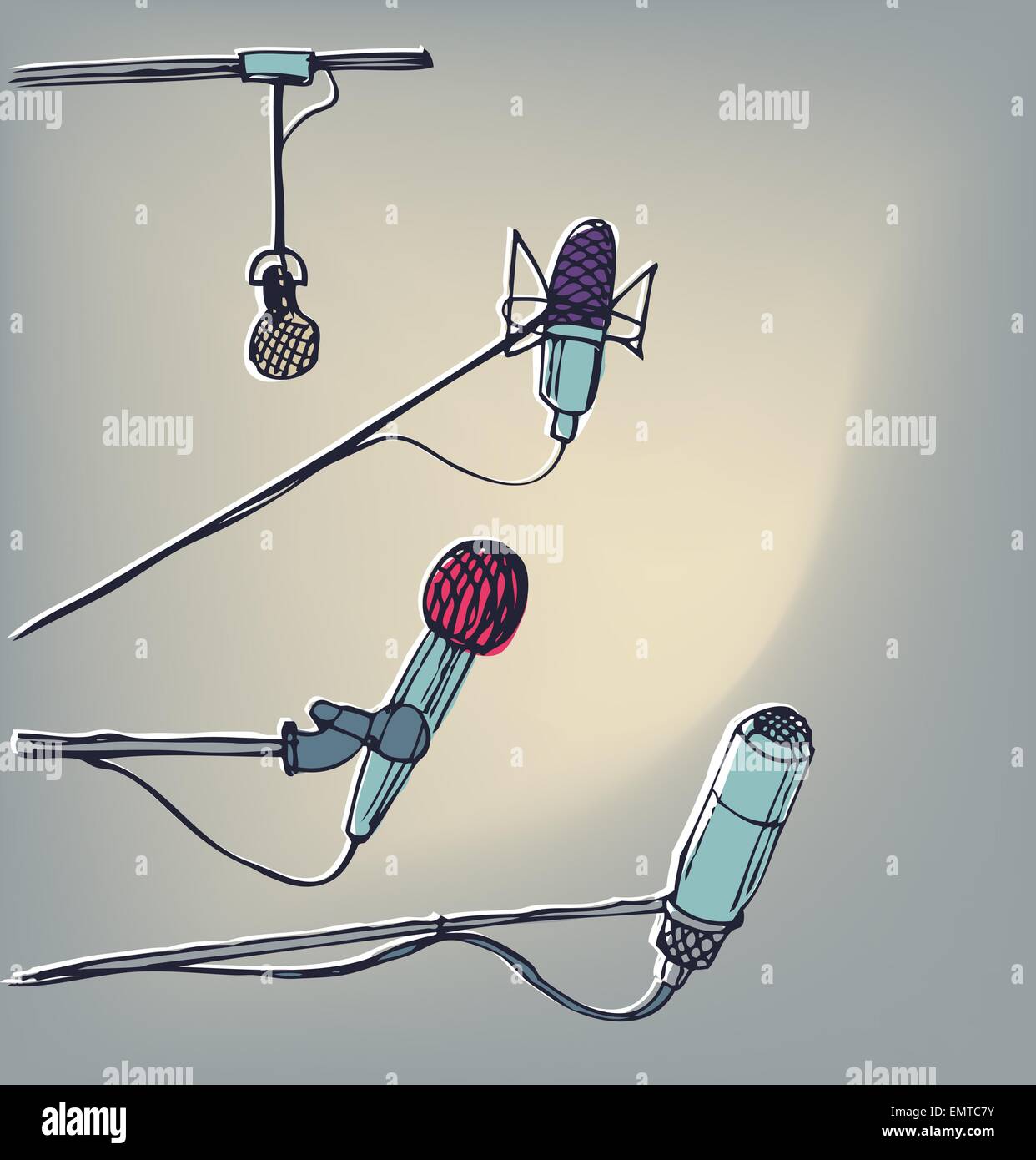 Les microphones. Éléments graphiques dessinées à la main Illustration de Vecteur