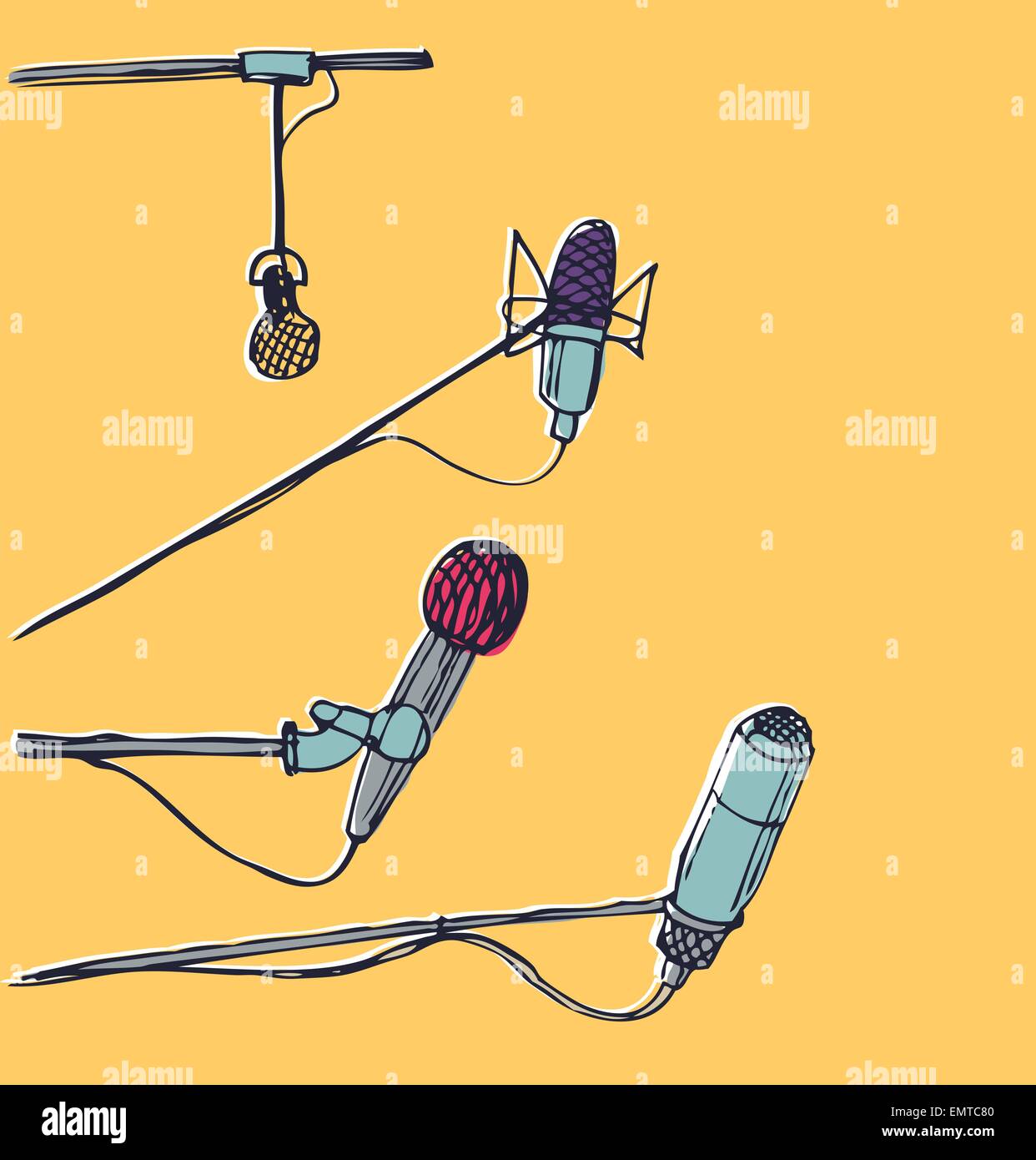 Les microphones. Éléments graphiques dessinées à la main. Vecteur EPS 10 Illustration de Vecteur