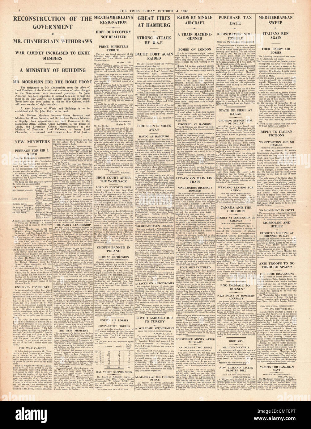 1940 page 4 la fois Cabinet Re-shuffle Hitler Mussolini rencontrez Banque D'Images