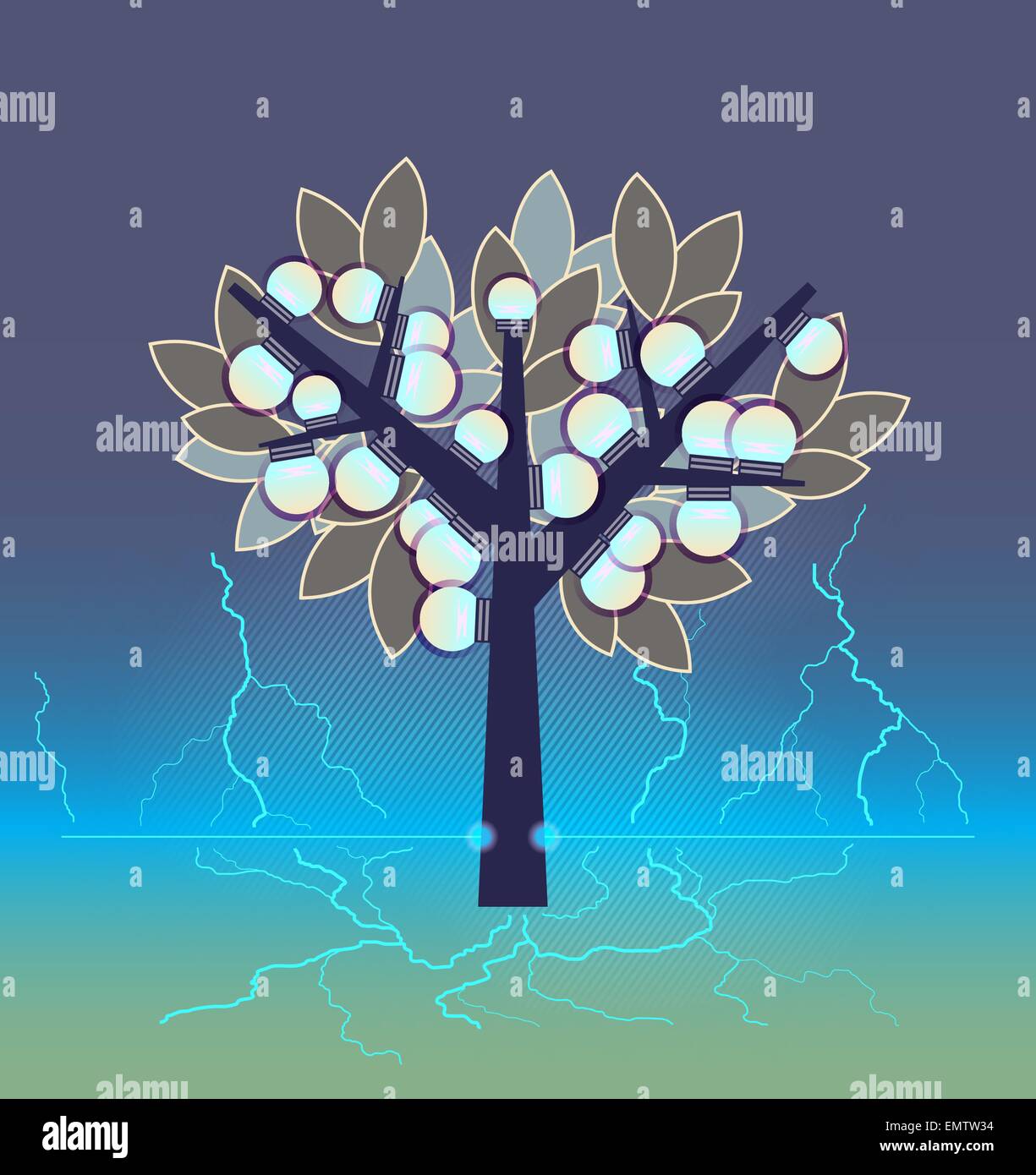 Arbre électrique artificiel. L'écologie de l'énergie verte concept. Illustration de Vecteur