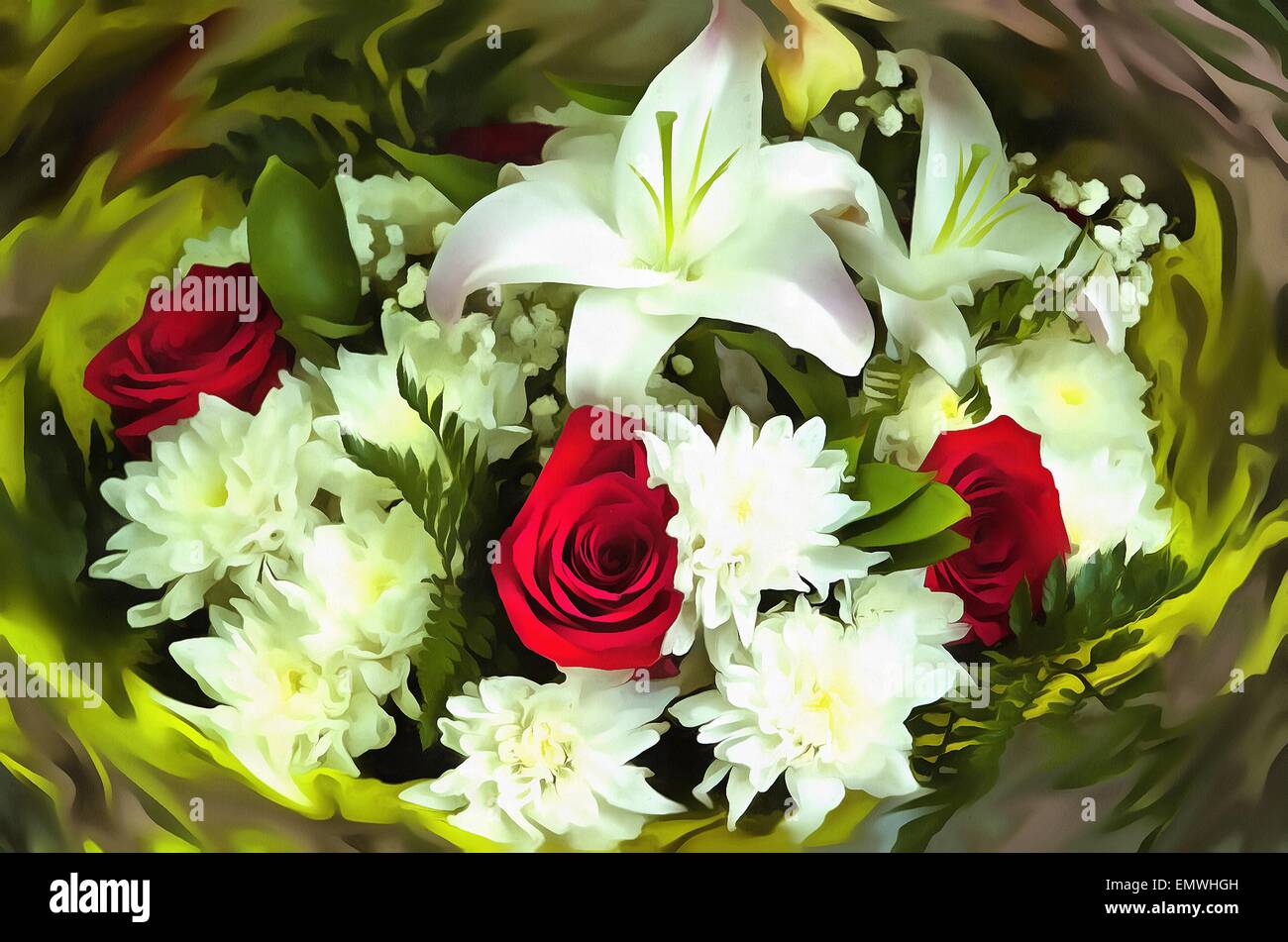 Bouquet Fleurs Illustrations Peinture Roses Rouges Roses