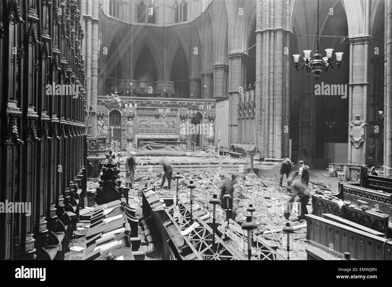 Dommages causés par les bombes à l'intérieur de l'abbaye de Westminster. Le 13 mai 1941. Banque D'Images