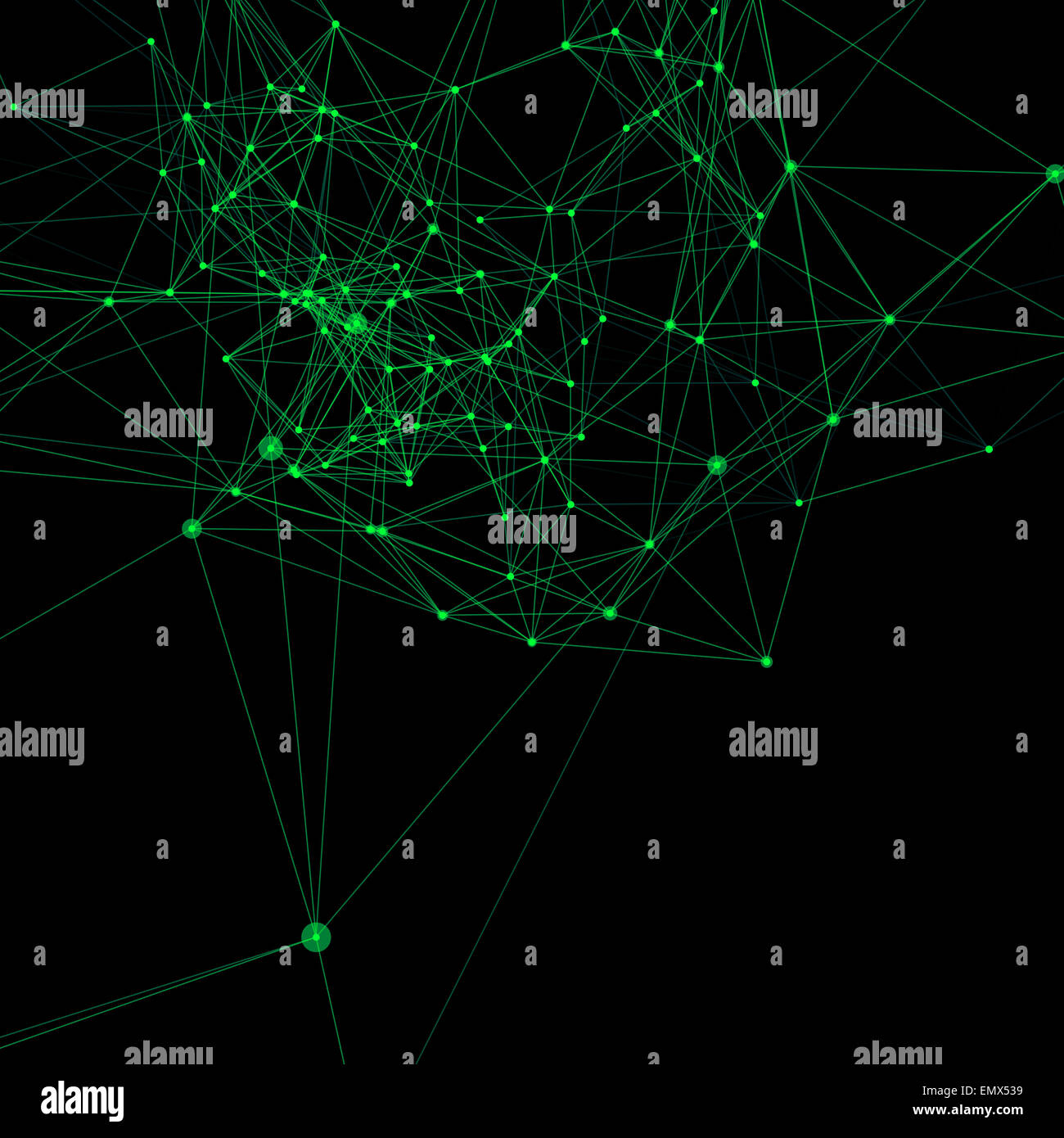 Vert sur fond noir. Points de connexion avec les lignes Banque D'Images