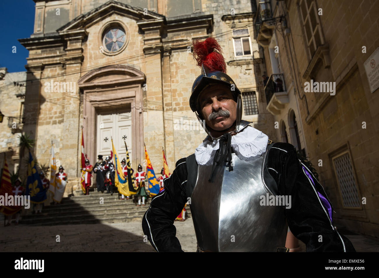 Inguardia Chevaliers de Saint-Jean groupe de reconstitution, dans la région de Birgu, à La Valette, Malte Banque D'Images