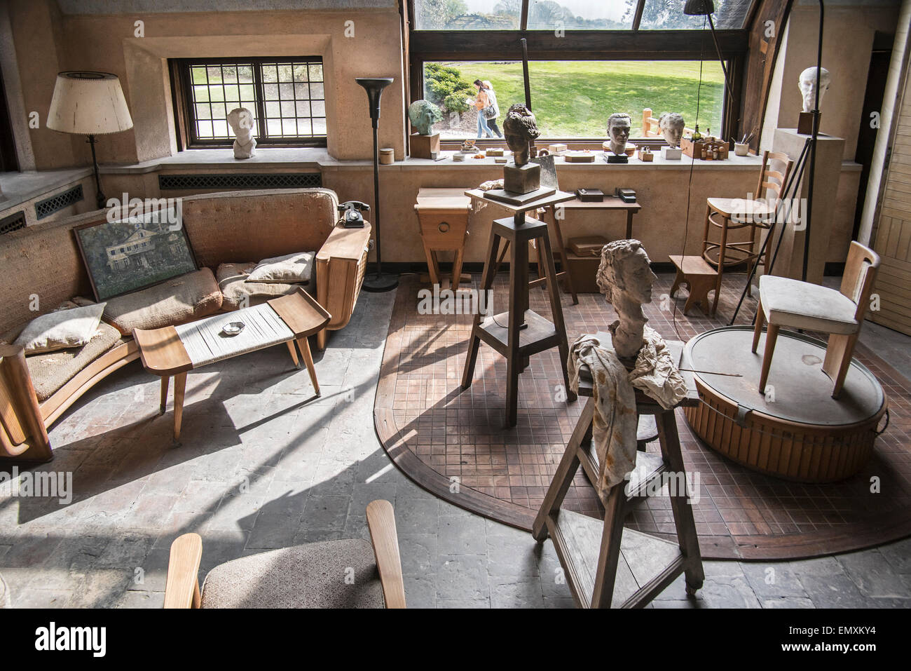 L'intérieur de la Reine Elisabeth's studio / atelier dans le parc du Palais Royal de Laeken, Bruxelles, Belgique Banque D'Images