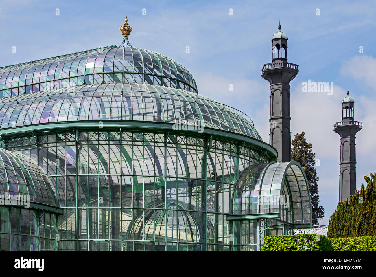 Les Serres Royales de Laeken en style Art Nouveau, conçu par Alphonse Balat dans le parc du palais royal, Bruxelles, Belgique Banque D'Images