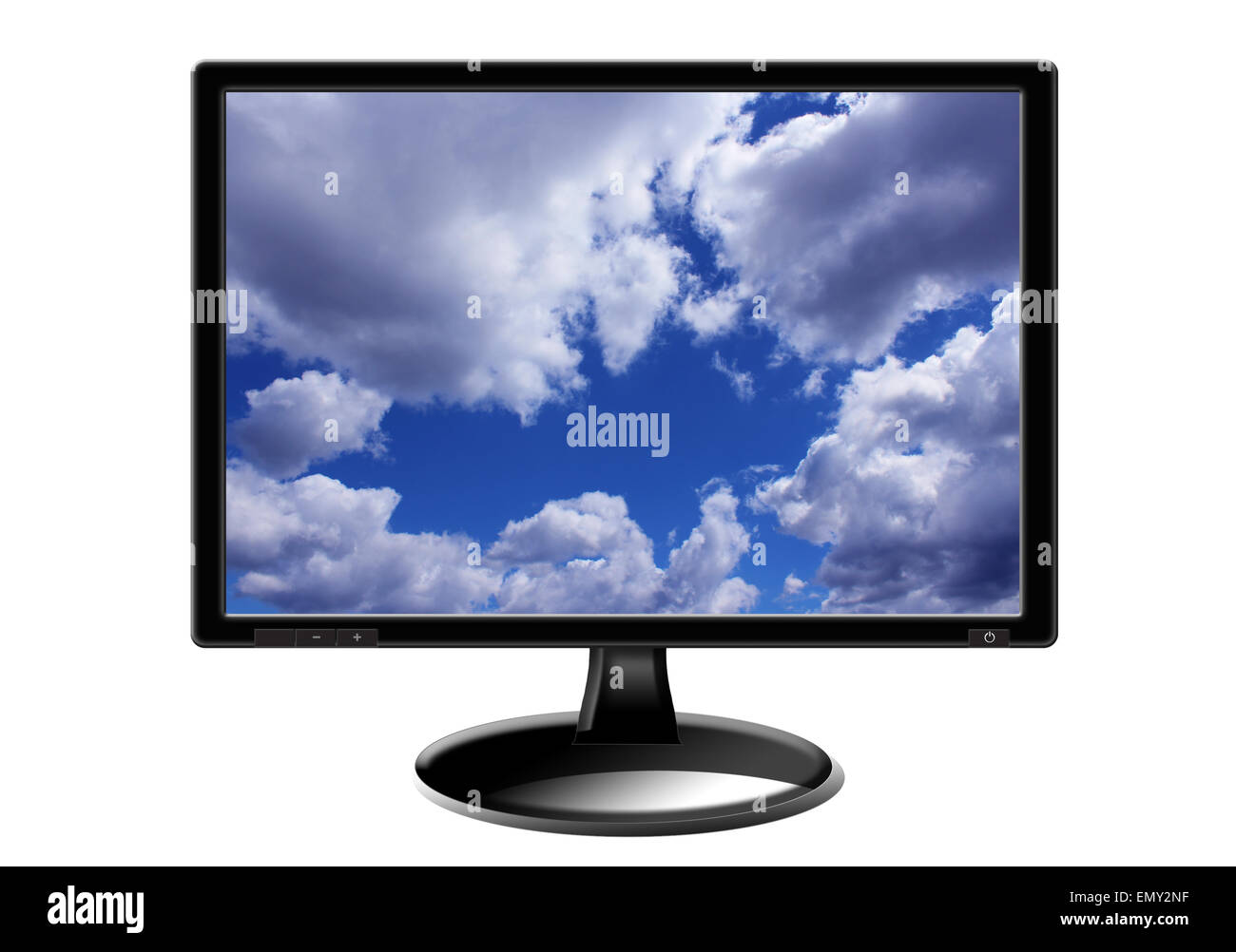 Téléviseur avec photo de ciel bleu isolé sur fond blanc Banque D'Images
