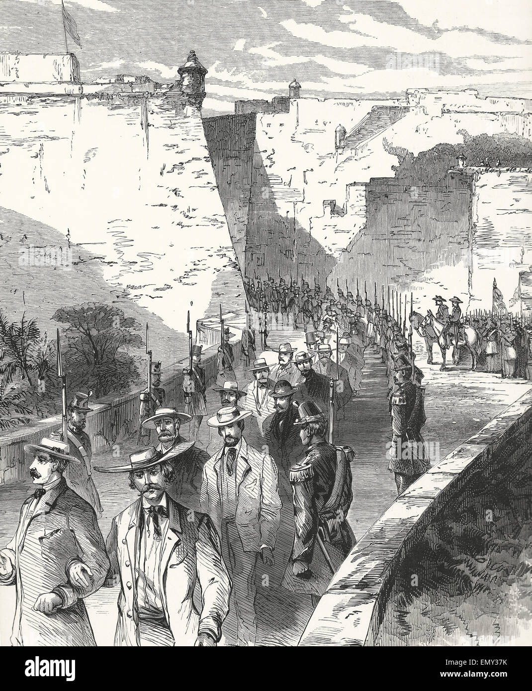 Les Cubains exilés marchant de la forteresse de la Cabana embarcations pendant la Révolution cubaine, 1869 Banque D'Images