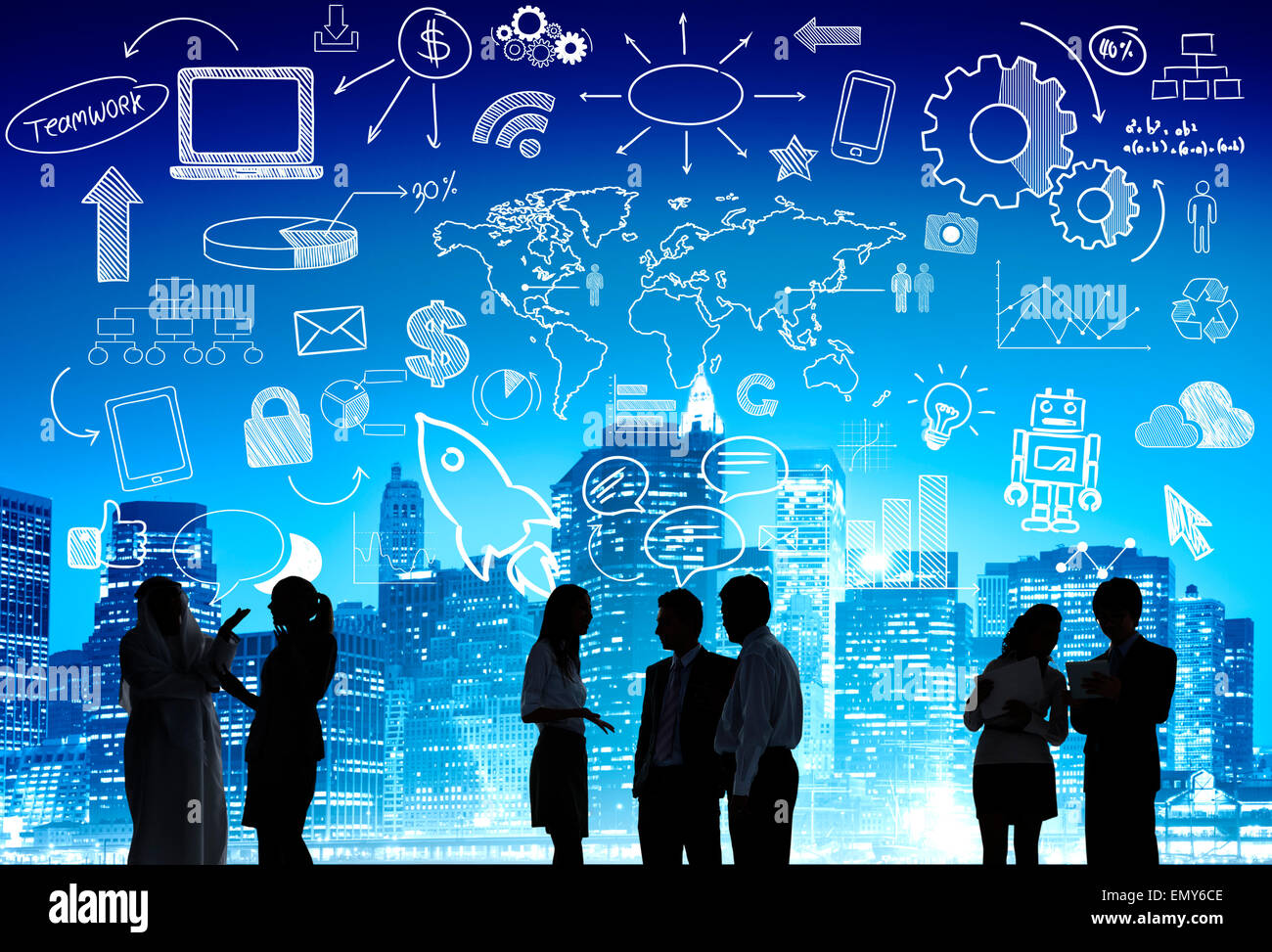 Les gens Silhouette Concept d'équipe Global Business Cityscape Banque D'Images