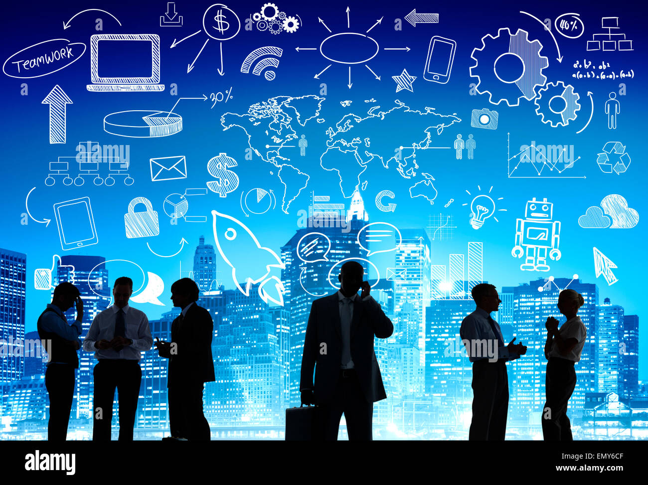 Les gens Silhouette Concept d'équipe Global Business Cityscape Banque D'Images