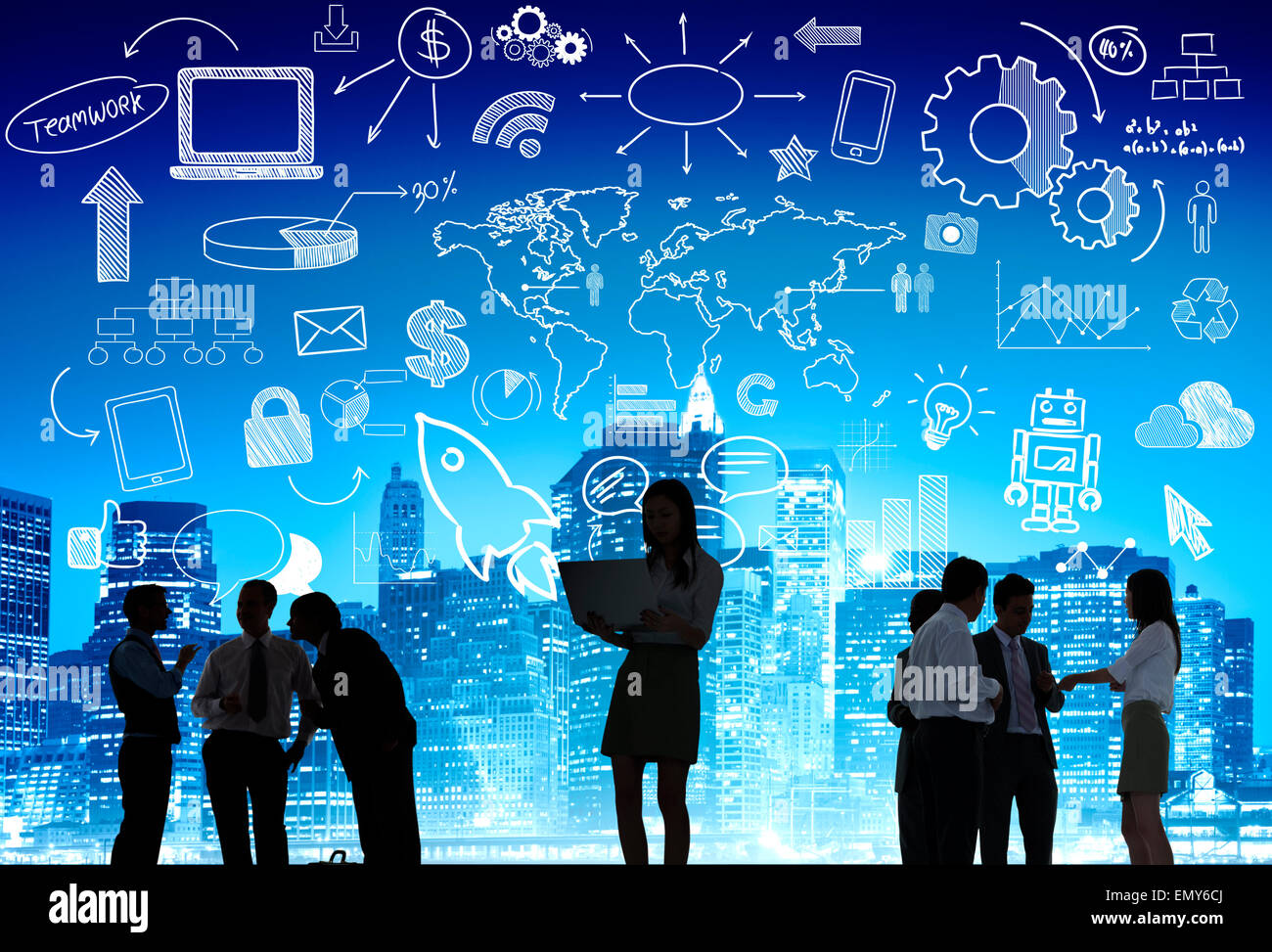 Les gens Silhouette Concept d'équipe Global Business Cityscape Banque D'Images