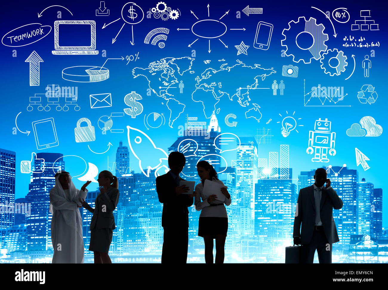 Les gens Silhouette Concept d'équipe Global Business Cityscape Banque D'Images