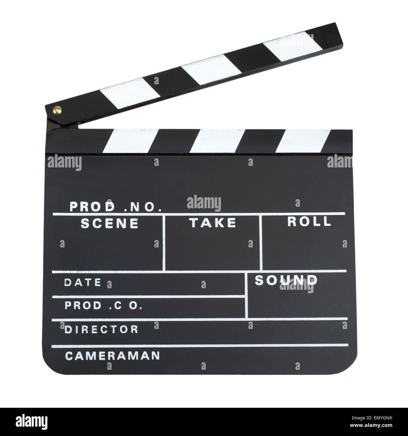 La production de film clapper board avec copie espace isolated on white Banque D'Images