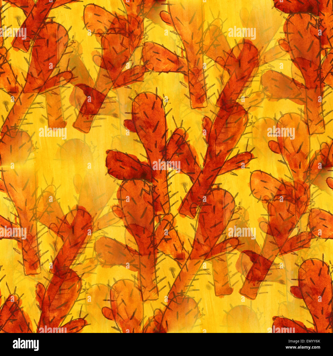 Seamless texture papier peint fleurs Aquarelle cactus orange Banque D'Images