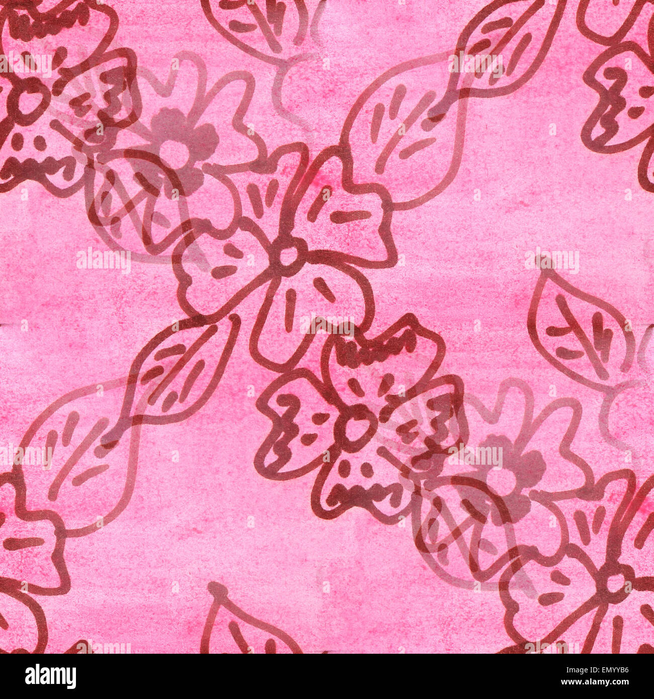 Seamless texture feuille rose fleurs Aquarelle papier peint Banque D'Images