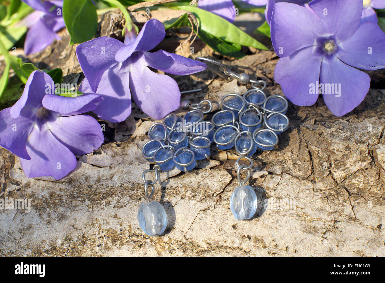 Verre Artisanal d'oreilles violet en bois ressort sur la nature fond Banque D'Images
