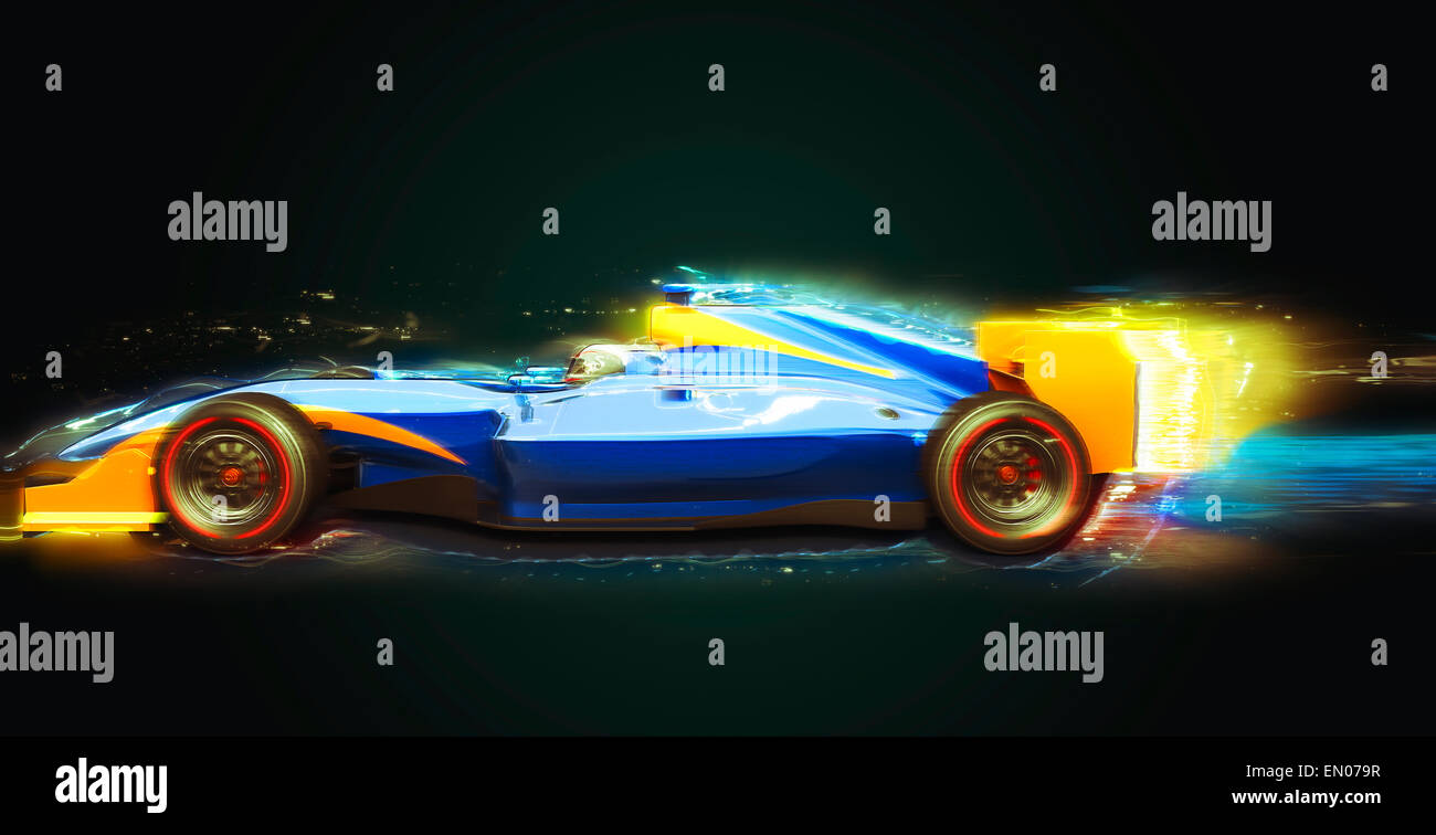 Voiture de course de Formule Un sentier de lumière. Race car sans nom de marque est conçu et modélisé par moi-même Banque D'Images