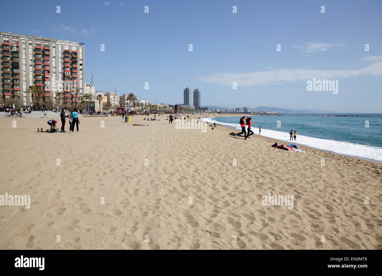 La plage de Barceloneta, Barcelone, Catalogne, Espagne Banque D'Images