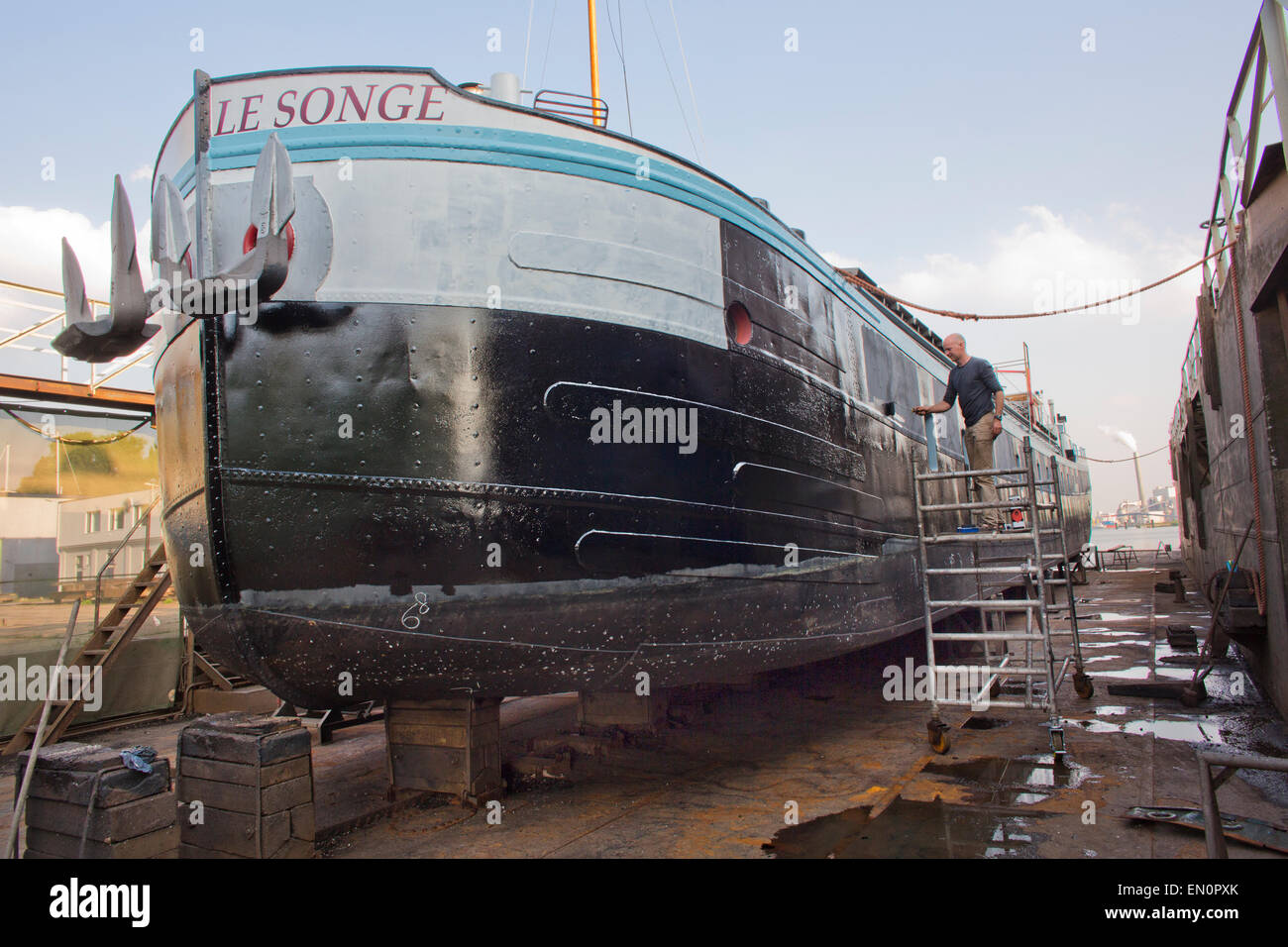 Peinture de navires à quai, Holland Banque D'Images