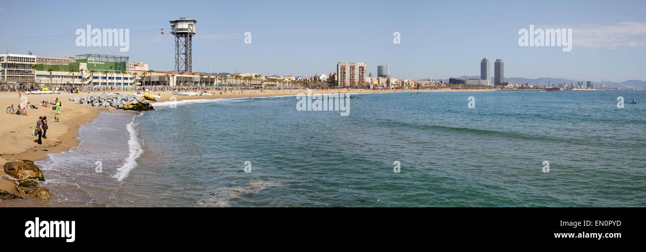 La plage de Barceloneta, Barcelone, Catalogne, Espagne Banque D'Images