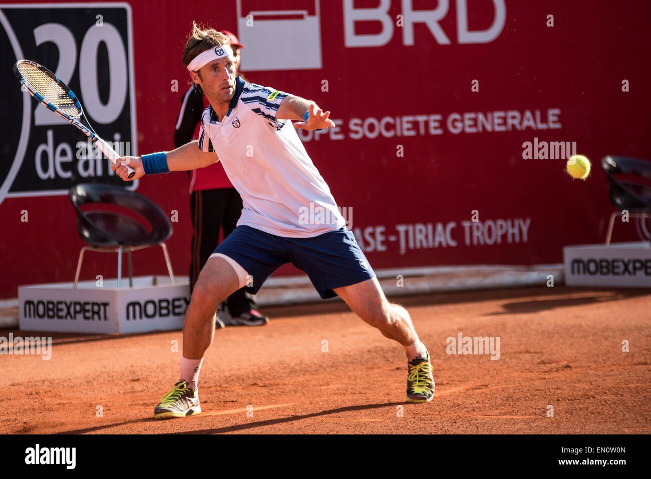 22 avril 2015 : Daniel GIMENO TRAVER-ESP en action pendant le tournoi ATP BRD Nastase Tiriac Trophy de BNR Arenas, Roumanie ROU. Catalin Soare/www.sportaction.ro Banque D'Images